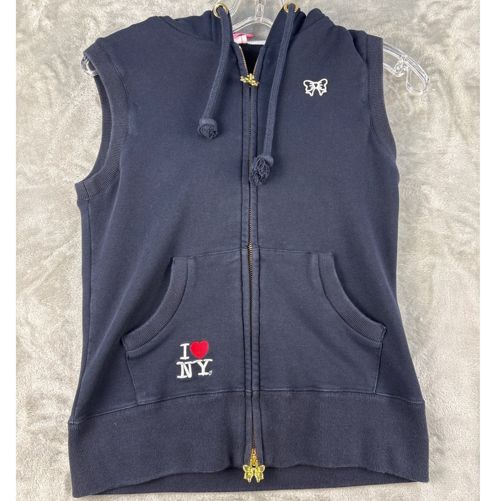 Atelier Fixdesign Sleeveless Hoodie Womens M I Love NY Navy Blue EUC